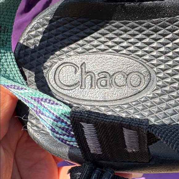 Chaco kids Black Footbed Sandals with Mint and Lavender Straps - Picture 2 of 8
